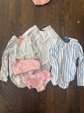 Kids Long-Sleeve One-Piece Swimsuit - Blue Stripe